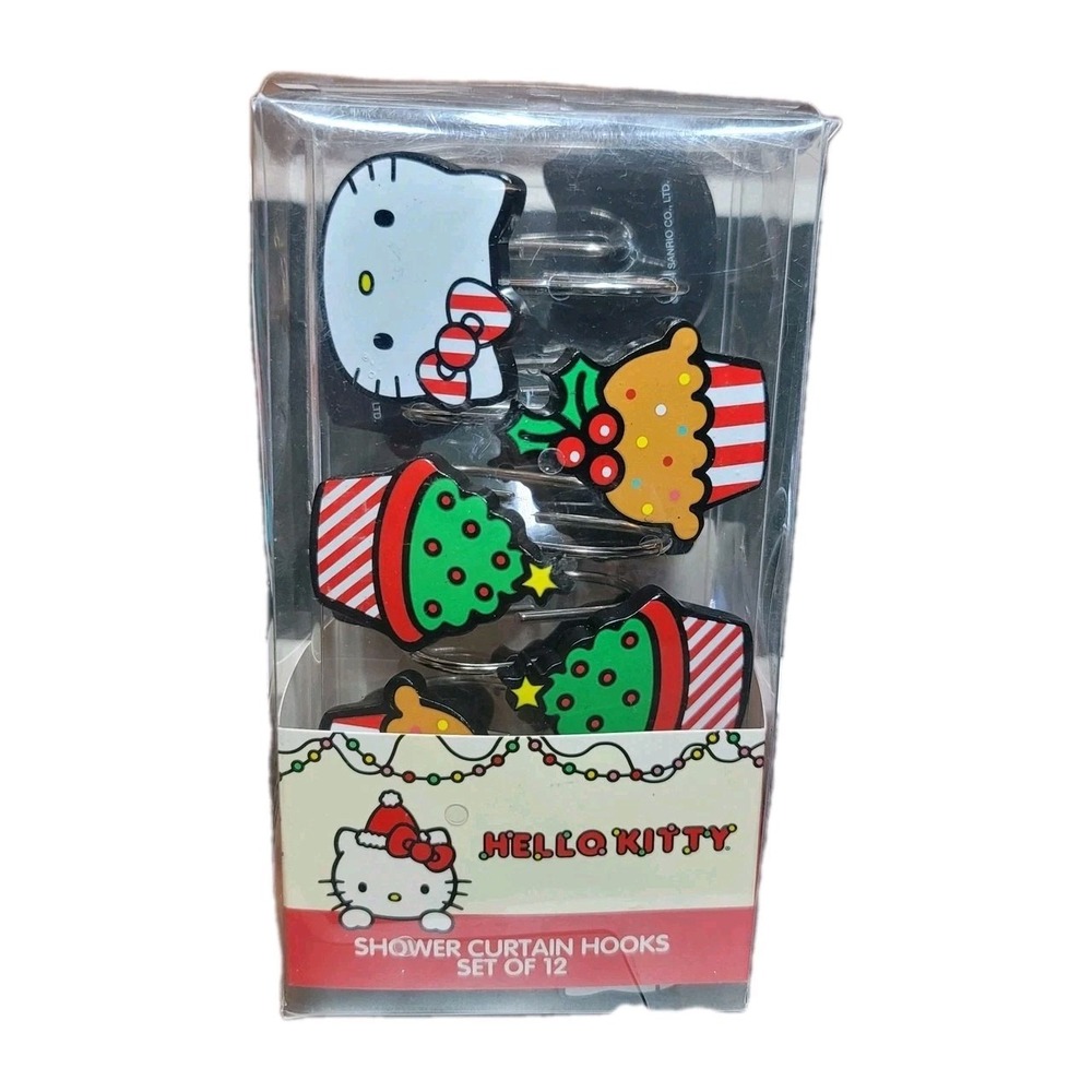 Hello Kitty Shower‎ Curtain Hooks Set Of 12 Cute Holiday Design Christmas Theme